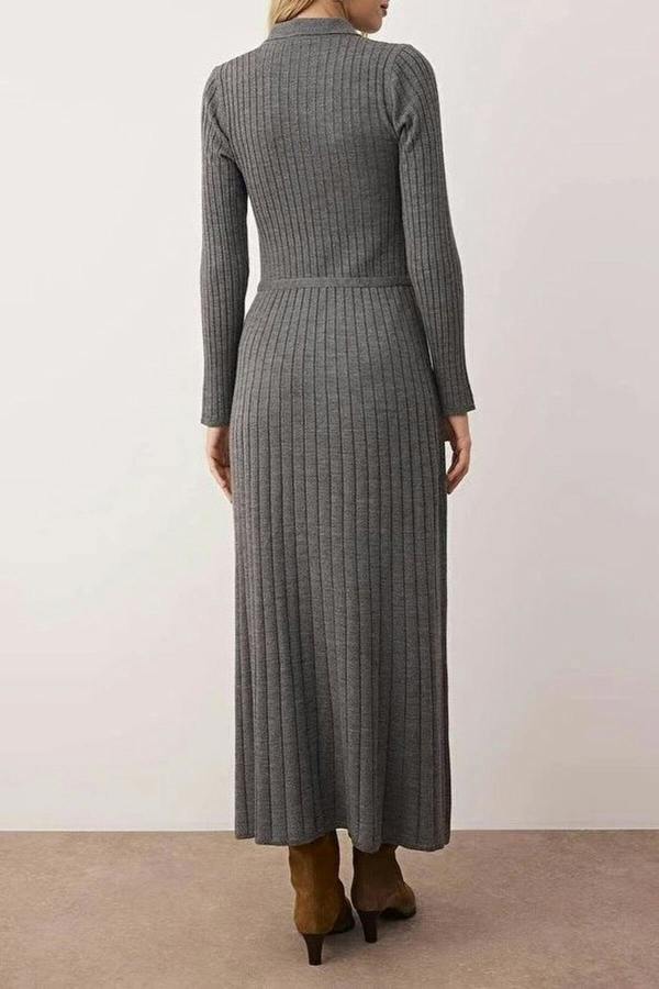 WOVCOR Ribbed Knit Dress with Belt Detail