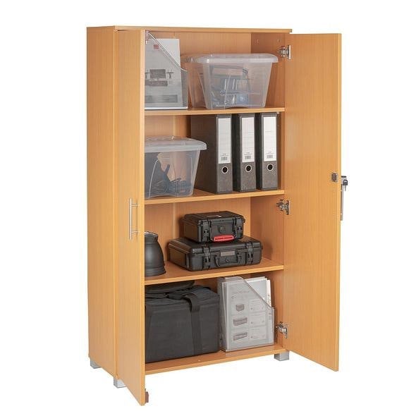 MMT Furniture Designs Beech Wooden 2 Door Lockable Storage Cabinet - 140 cm Tall Shoe Garage Storage, Filing Cabinet