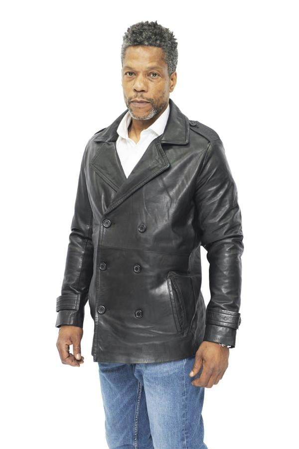 Infinity Leather Mens Leather Peacoat-Amara