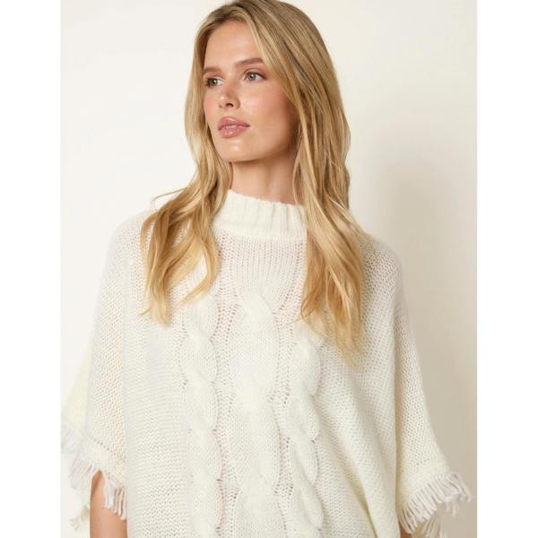 Blue Vanilla Cable Knit Fringe Poncho