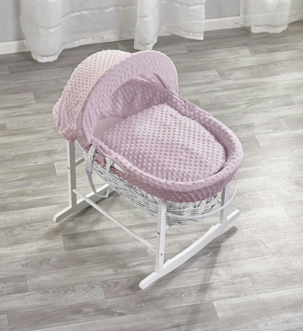 Kinder Valley Pink Dimple White Wicker Moses Basket