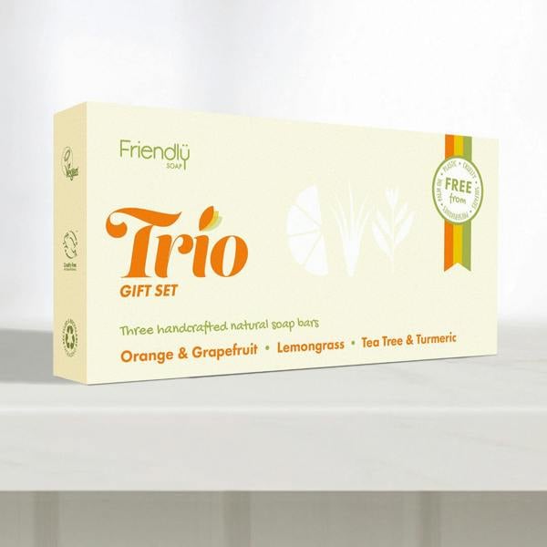 Friendly Trio gift set packaging on a white background