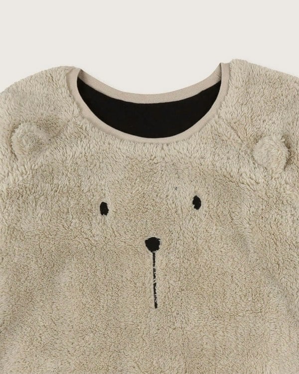 organic cotton Cream Bear Face Print Textured Sweatshirt- image 3