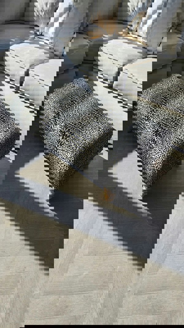 Premium nubani leopard pattern fabric footstool pouffe coffee table - ISTOOLS
