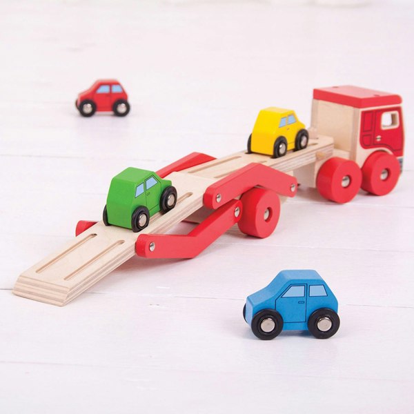 Bigjigs Toys Wooden Transporter Lorry With 4 Cars