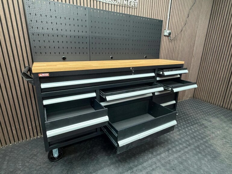 Rock Machinery Rock RT-066 Steel 72" Wooden benchtop tool chest with backboard