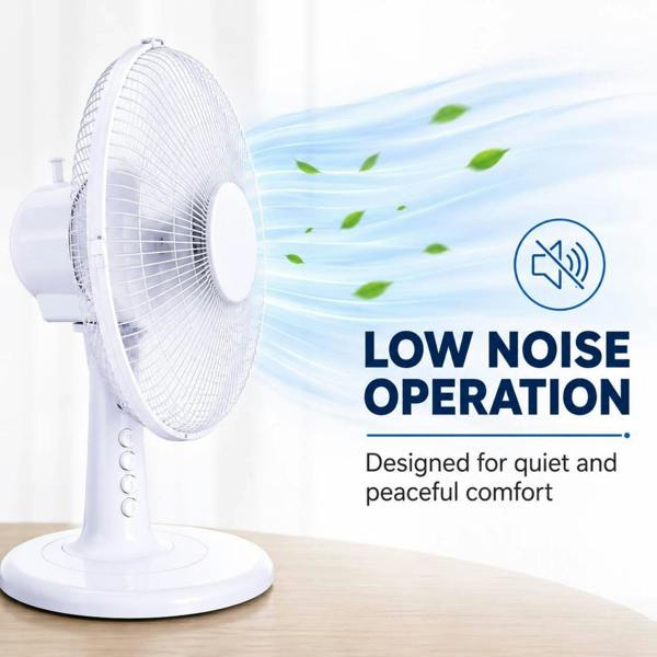Dyzi 12 Inch 35W Table Fan 3 Speed Oscillating Adjustable Tilt White