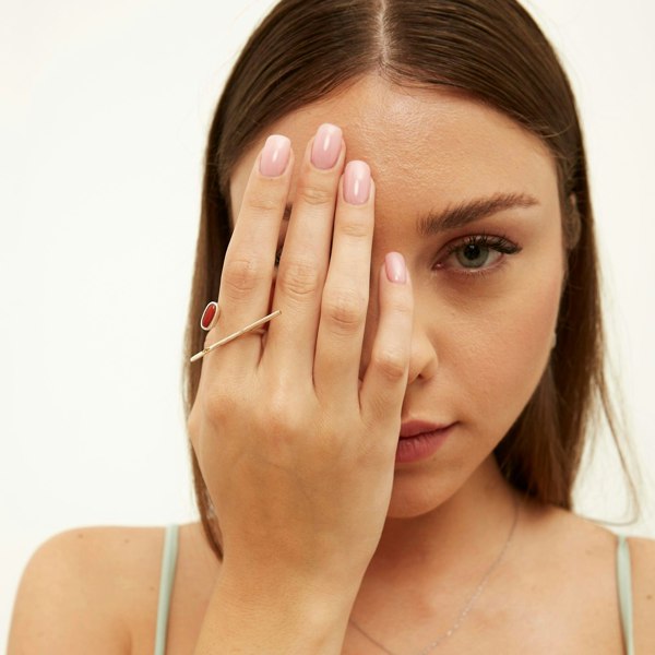 Sterling Silver Bar Circle Natural Stone Ring - Spero London