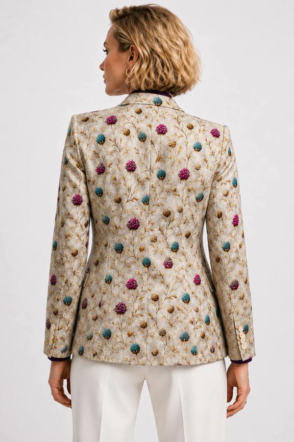 Highland Jewel Thistle Print Blazer – back view showing the full thistle pattern