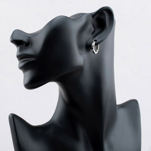 T. H. Baker Sterling Silver Rhodium Plated 8 Stone Cubic Zirconia Hoop Creole Earrings 8.58.0001