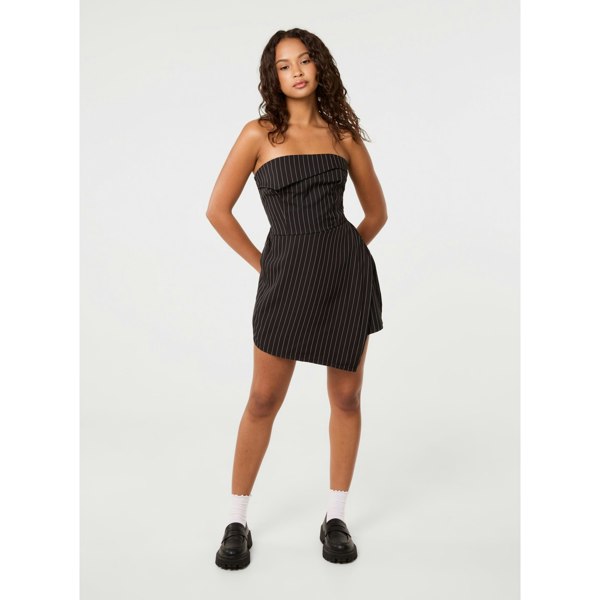 Pink Vanilla Pinstripe Bandeau Skort Dress