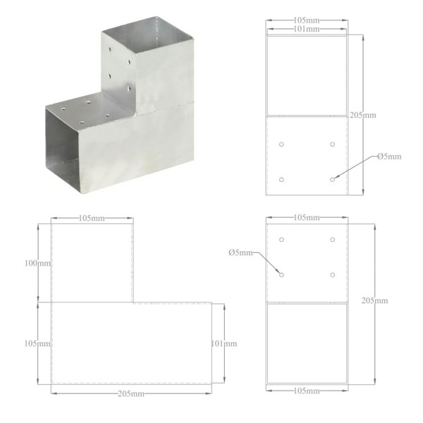 Berkfield Post Connectors 4 pcs L Shape Galvanised Metal 101x101 mm