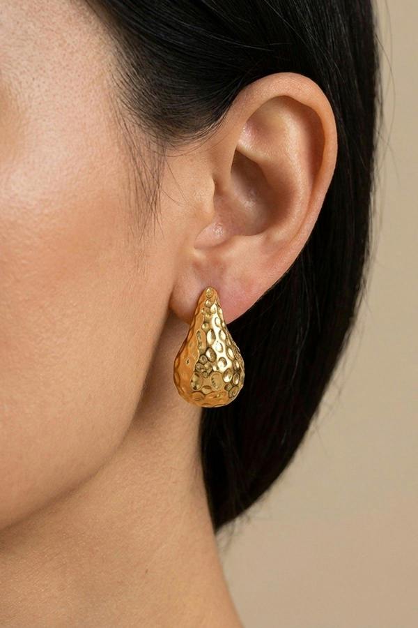 ARIIRA Marigold Hammered Gold Tone Teardrop Studs