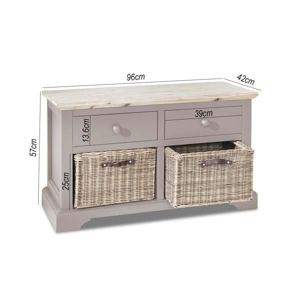 Statement Furniture Florence Storage Bench with 2 Drawers and 2 Baskets Assembled