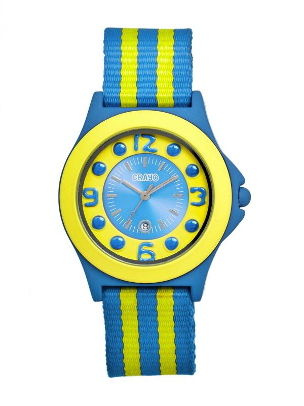 Crayo Carnival Nylon-Band Unisex Watch w/Date - Cerulean/Yellow - CRACR0703