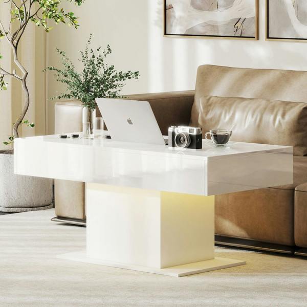 Wyld Haus Mara High Gloss White Extendable Coffee Table With LED Lighting And Storage