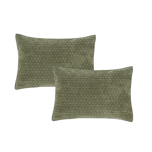 Bianca Attica Velvet Embroidered Pillow sham Pair Green