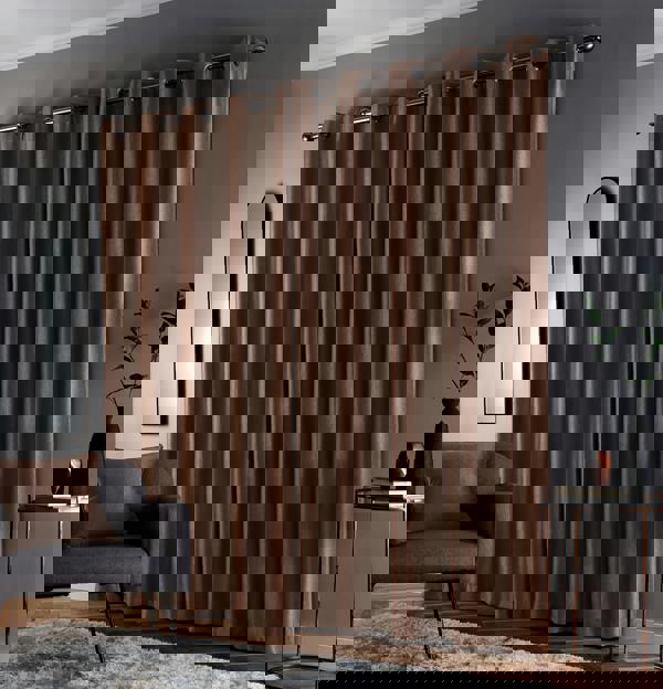 Enhanced Living Bronze Thermal Energy Saving Eyelet Curtain With Wave Pattern - Ideal For Living Room & Bedroom