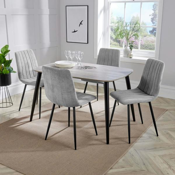 Core Products Aspen Dining Set - Grey-Oak Effect Rectangular Table & 4 Straight Stitch Fabric Chairs