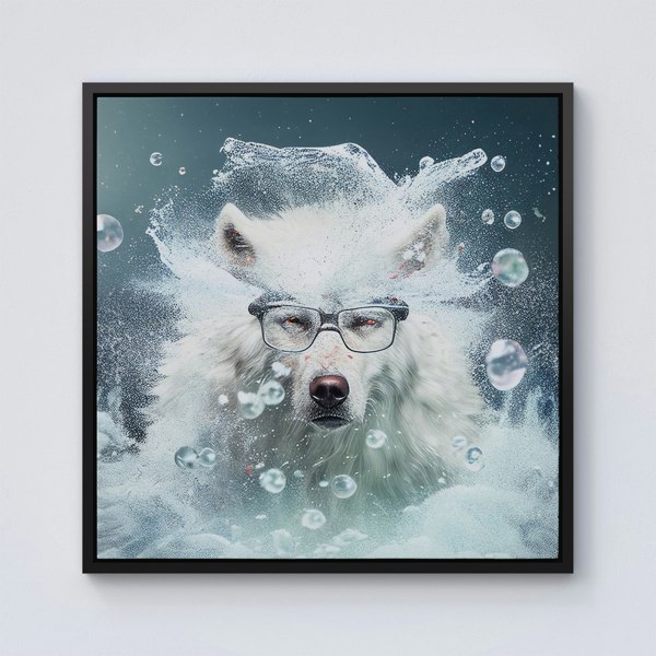 Warren Reed White Wolf Splash Art Framed Canvas