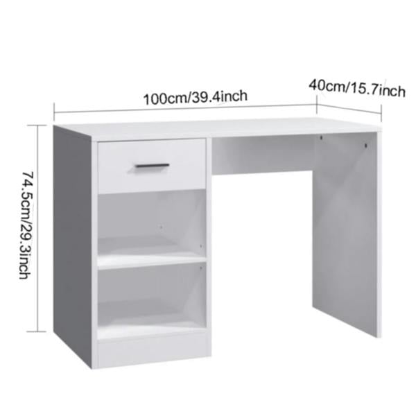 Havendro 100cm Computer Desk with Drawer & 2 Shelves Home Office Laptop Table