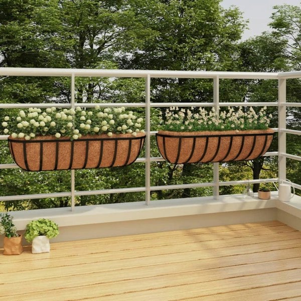 Berkfield Wall Troughs 2 pcs with Coco Liners Black 61x19x16 cm Steel