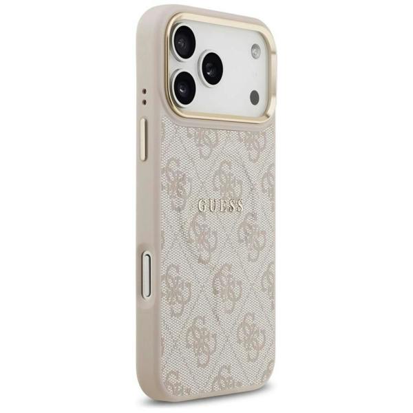 Guess PU Leather 4G Gold Frame Case with MagSafe for iPhone 17 Pro Max 6.9" Pink - GUHMP17XP4MSEGCW