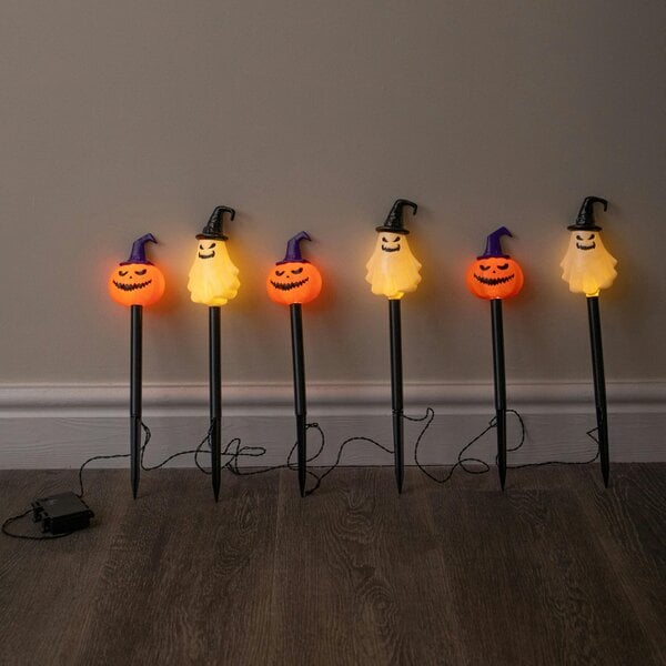 Samuel Alexander Set of 6 Halloween Light Up Pumpkin & Ghost Path Lights with Ground Stakes