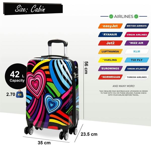 Infinity Luggage Hard Shell Printed Cabin Suitcase 35 x 23.5 x 56 cm Luggage Suitable for Easyjet, Ryanair, Wizzair