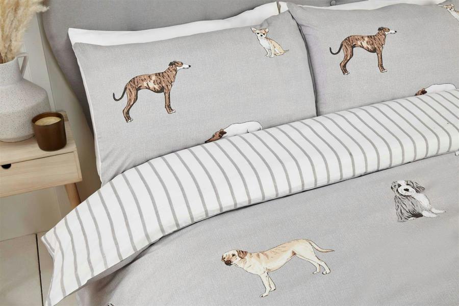 Paws and Tails DOGS Grey Duvet Cover Set