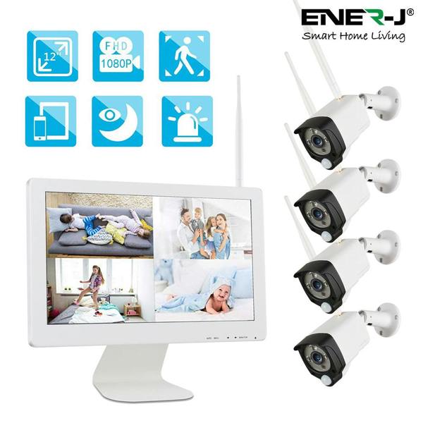 ENER-J 8CH Wireless CCTV Kit with 15.6" FHD IPS Monitor, 1TB HDD, 1080P Outdoor Cameras, Audio & PIR Motion Detection, Plug & Play Security System