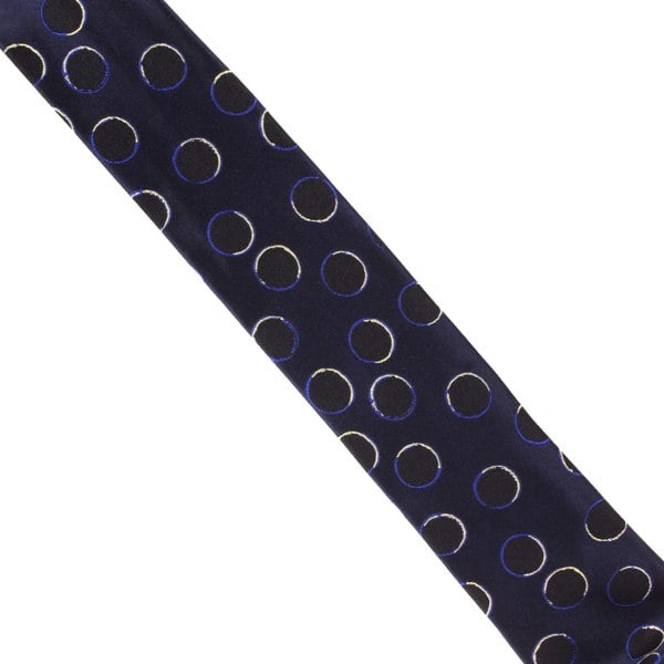 Dries Van Noten x Len Lye irregular dot patterned narrow silk tie Contrasting black dot and pale grey twill stripe patterning to narrow part of tie
