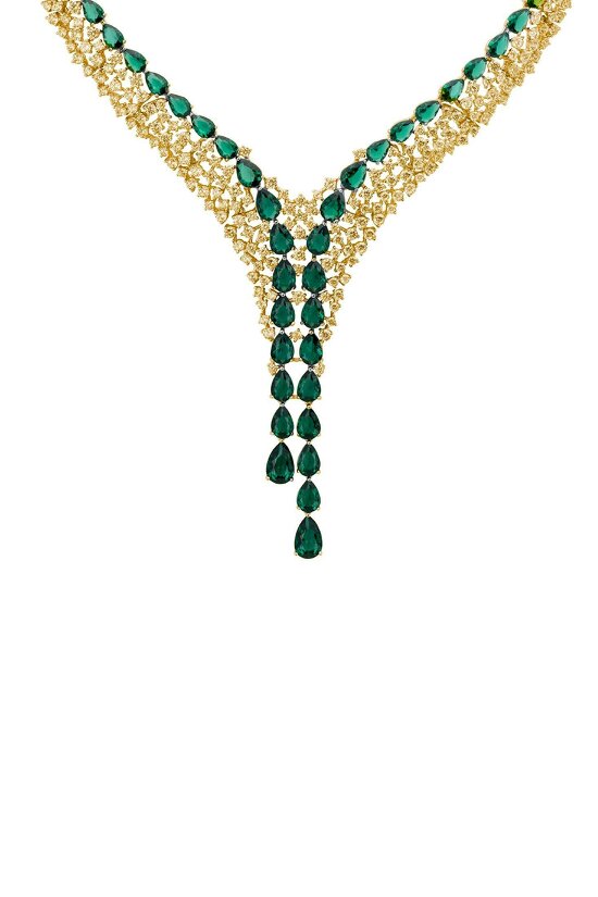 Latelita Baroness Statement Necklace Emerald Gold