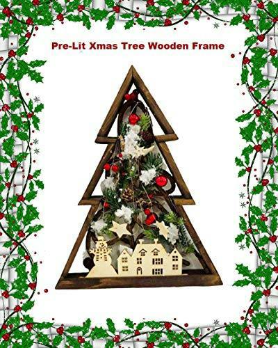 40cm Prelit Wooden Tree Frame Tabletop Decorations Xmas Ornament Gifts Decorated with Leaves Pine Cones Berries 3D Nordic Scene image 3