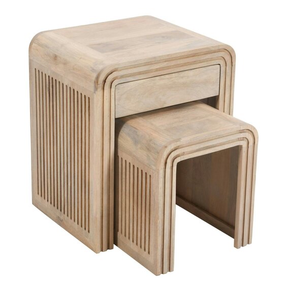 Wyld Haus Set of 2 Arizona Carved Mango Wood Nesting Tables with Drawer