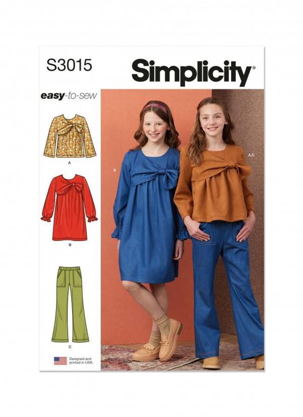Simplicity Sewing Pattern 3015, Tops, Dresses, Trousers for Kids, Teenagers, A (7-8-10-12-14) - Easy