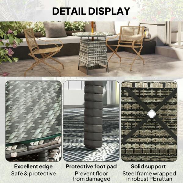 Wyld Haus Viveke Rattan Grey Outdoor Coffee Table With Tempered Glass Top And Parasol Hole