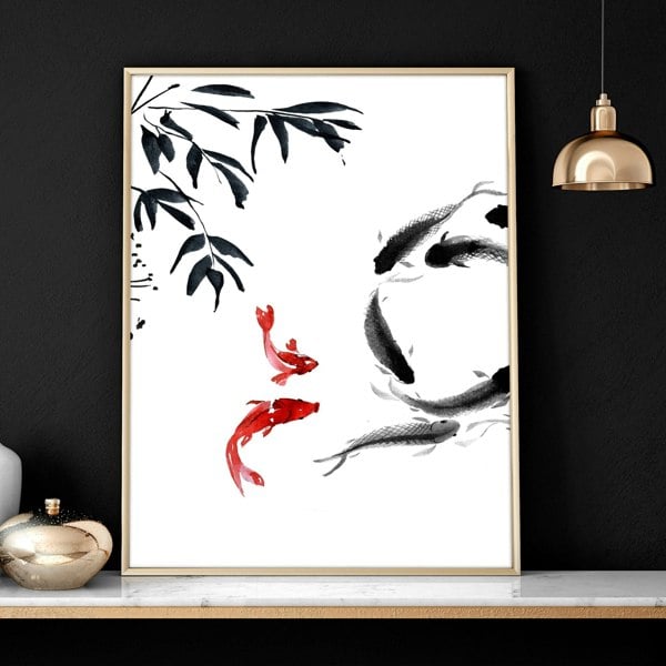 Framed prints for living room | set of 2 Koi wall art