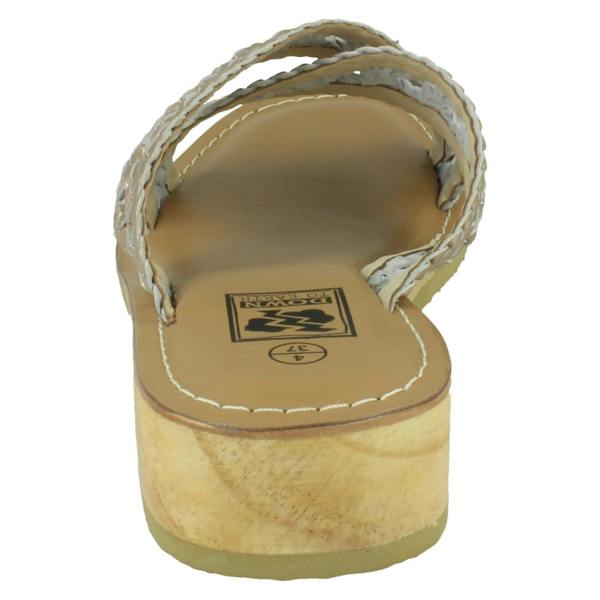 Down to Earth Ladies Down To Earth Low Wedge Leather X Strap Mule Sandal F00430