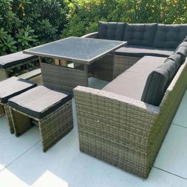 The Garden Marketplace Norfolk Rattan Weave Luxury Garden 10 seater Corner Set Complete With Cushions