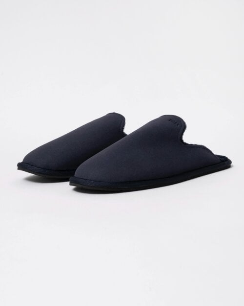 BOSS Orange Mens Shearling-lined slip-on slippers with logo detail - Dark Blue 404