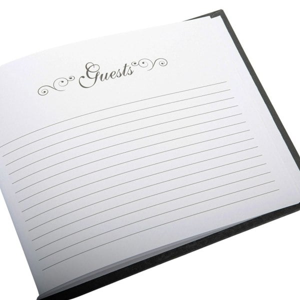 Beautiful Black Satin Fabric Wedding Day Guest Book with Silver Floral Decor Image 5