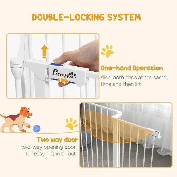 White foldable dog playpen door with double-lock slide latch system