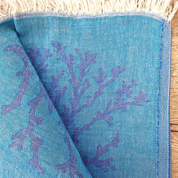 Cotton and Olive Reef Cotton Jacquard Hammam Towel, Turquoise and Blue | SECONDS