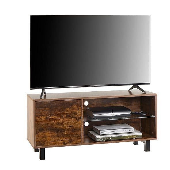 MMT Furniture Designs TV Stand Cabinet Rustic Oak for 42-55 inch TV's On Steel Legs Cabinet 110cm