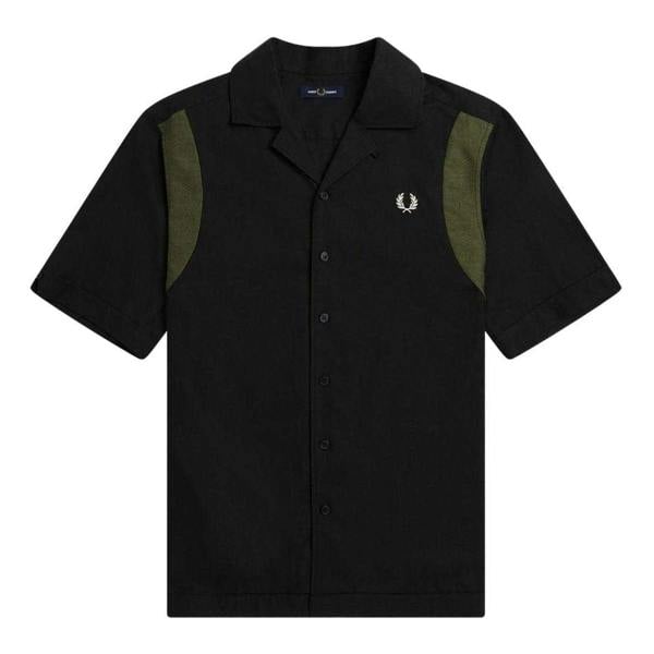 Fred Perry Mens Panelled Short-Sleeved Bowling Shirt - Black - 