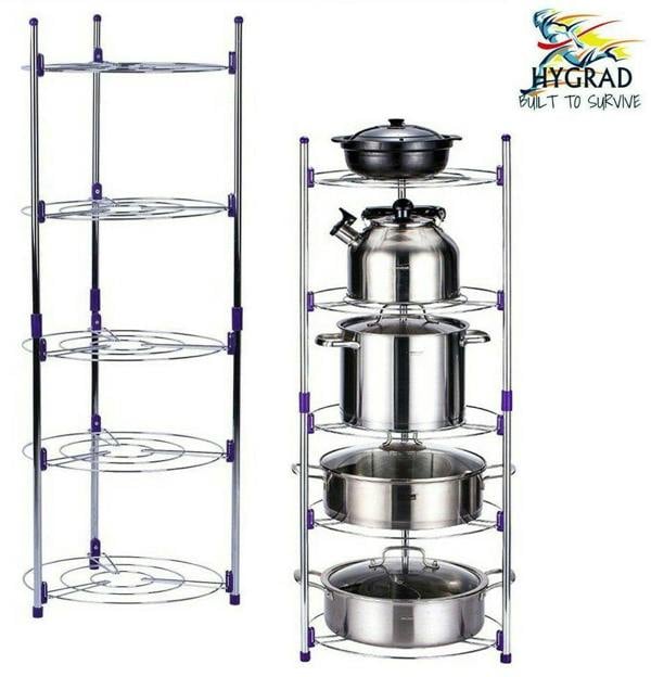 HYGRAD BUILT TO SURVIVE 5 Tier Kitchen Pots & Pans Storage Rack Large Pots & Pans Corner Rack Holder