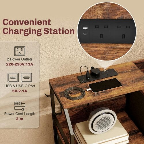 Wyld Haus Comke Metal And Wood Brown And Black 8 Drawer Storage Chest With Integrated Charging Station