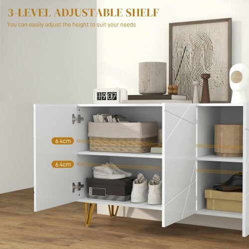 Wyld Haus Sarota High Gloss White Luxe Sideboard With Hairpin Legs