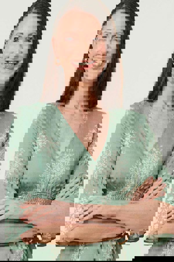 Green | Border Print Knee Length Dress